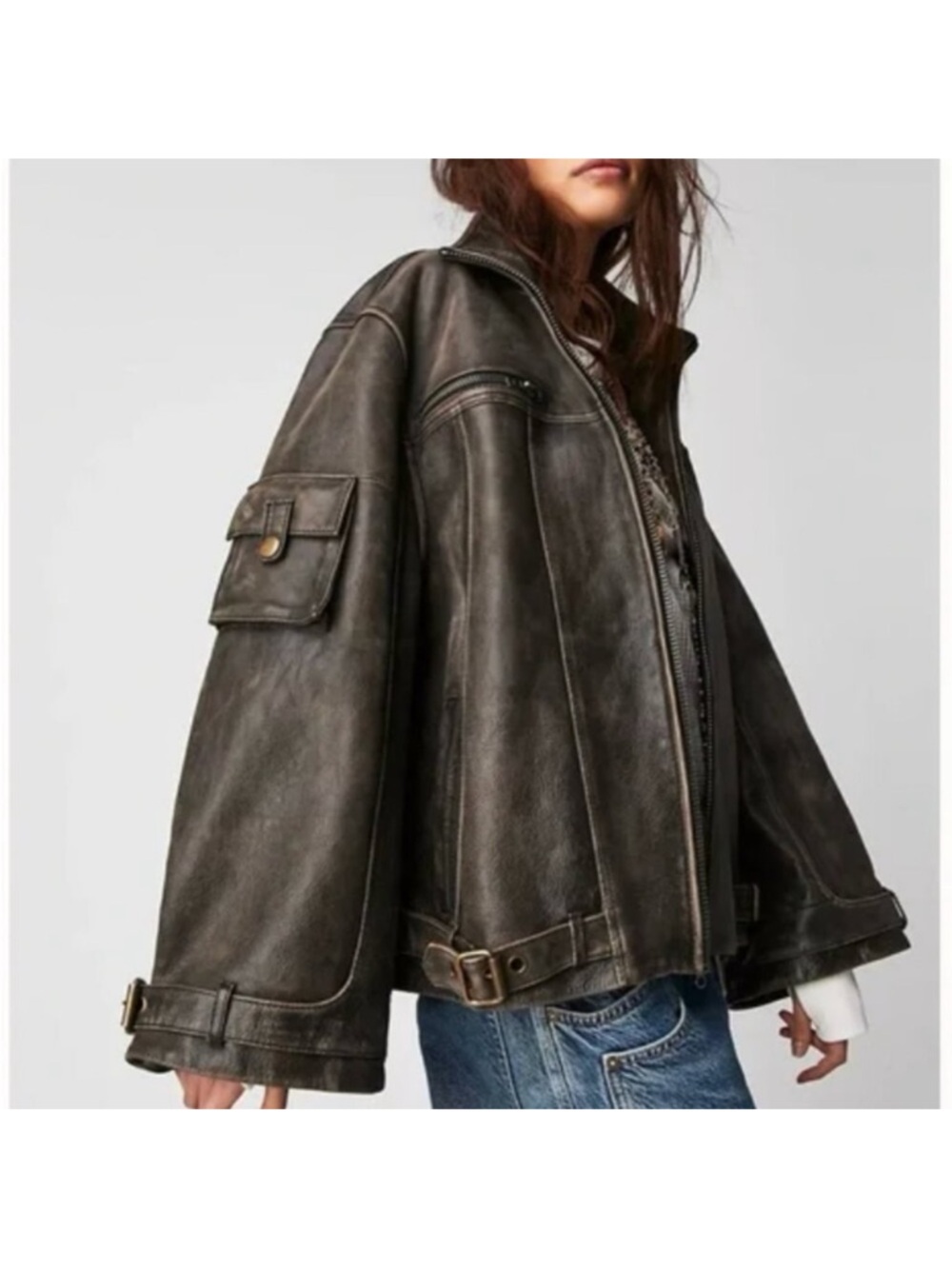 Free People We The Free Skyline Leather Jacket Washed Black - XL - LAST ONE - Picture 3 of 9